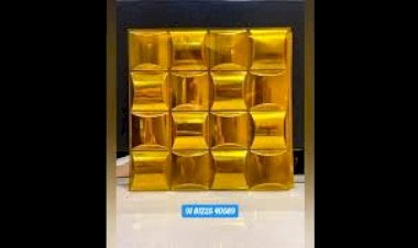 Golden 3D wall panel Decoration 81225 40589 India | ACP PVC sheet Gold colour panel sheet | ACP sheet